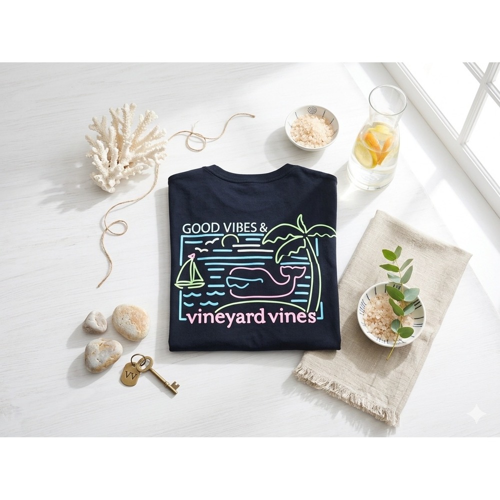 Vineyard Vines Neon Graphic Whale Pocket Tee Shirt Mens XS Black